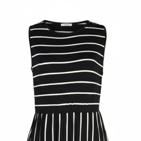 NWOT | Black White Stripe Sleeveless Maxi Dress A-Line Side Pockets | Large - Picture 3 of 6